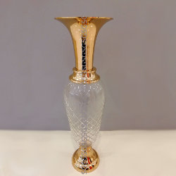 Candle Holders Pillar in Glass n Gold Finish.