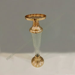 Candle Holder Pillar in Glass Gold Finish.