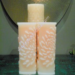Floral Design Square Chamfered Color Pillar Candles